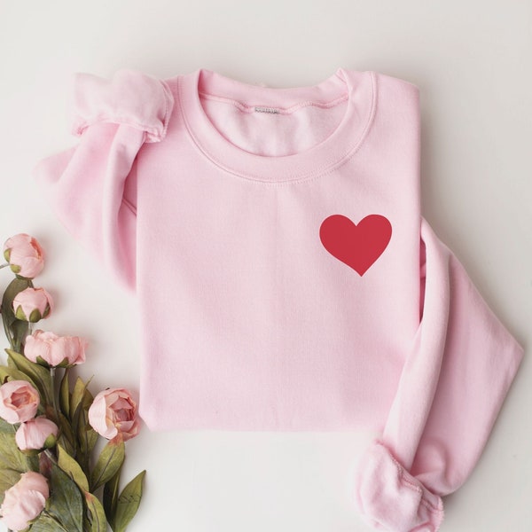 Pocket Heart Sweatshirt, Heart Sweatshirt, Red Heart Crewneck, Cute Sweatshirt, Minimalistic Heart, Simple Heart Shirt, Valentine's Day Gift