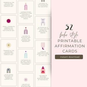 Tarjetas de autoayuda Tarjetas de afirmación imprimibles estilo boho Tarjetas de afirmación de tablero de visión de pensamiento positivo Regalo de energía positiva de la mañana