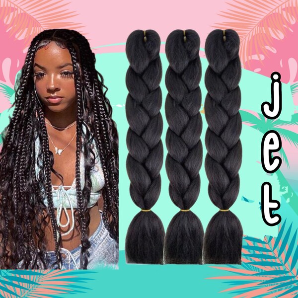 Black Braiding Hair Extensions 24 Inch Synthetic High Temperature Jumbo Braiding Hair Twist Crochet Braids Festival Braids Hair for Women