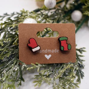 Itty Bitty Handpainted Christmas Sock and Mitten Earrings