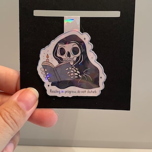 Holographic Reading in Progress Do Not Disturb Skeleton Magnetic Bookmark, Planner, Reading Accessory, Bookish Gift