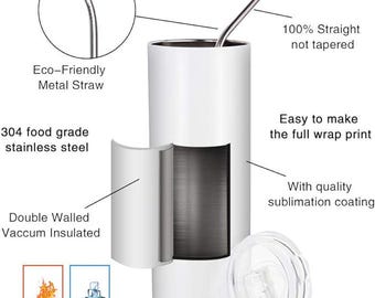 Personalized 20 oz Skinny Tumbler | Custom Design Cup | Made to Order