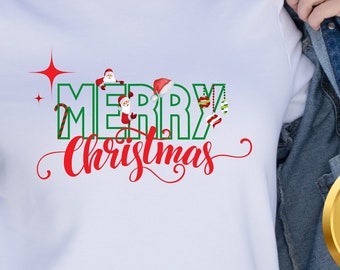 Merry Christmas Santa SVG PNG, Holiday Card Design (Digital Download)