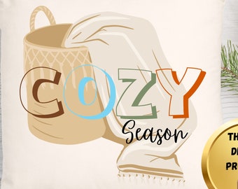 Cozy Fall Season Design, Blanket Basket SVG PNG (Digital Download)