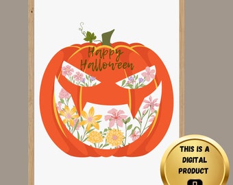 Floral Halloween Pumpkin, Sublimation Design (Digital Download)