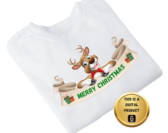 Merry Christmas Reindeer SVG, PNG, Christmas Clip Art (Digital Download)