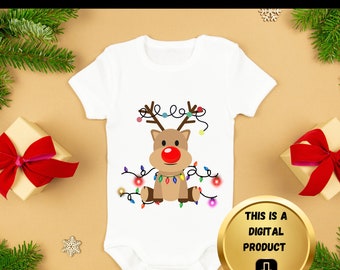 Rudolph Reindeer with Tangled Lights, Christmas SVG PNG JPG (Digital Download)
