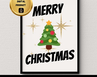 Merry Christmas Tree SVG PNG, Holiday Printable (Digital Download)