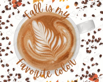 Fall Coffee Leaves Design, Autumn SVG PNG (Digital Download)