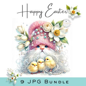 9 gnomi pasquali clipart bundle, carino gnomo clipart con coniglietti e pulcini, clipart stampabile, download digitale coniglietto pasquale clipart JPG