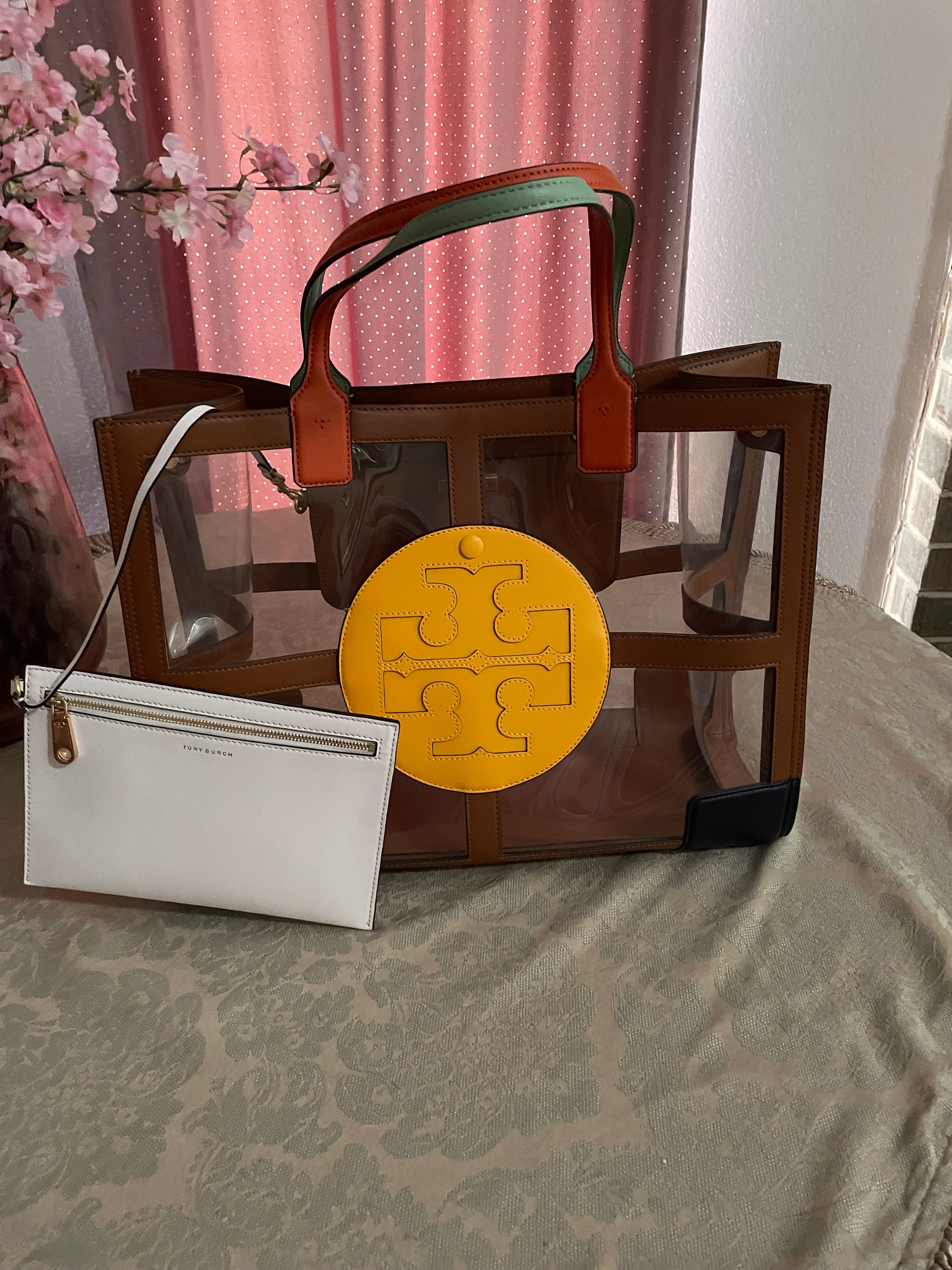 Tory Burch Ella Clear Quadrant Tote Bag Classic Cuoio Multi With Dust Bag Etsy
