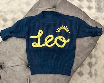 Custom Name Baby Sweater, Personalized Baby Sweater, Custom Baby Sweater, Baby Sweater with Name, Hand Embroidered Baby and Toddler Sweaters
