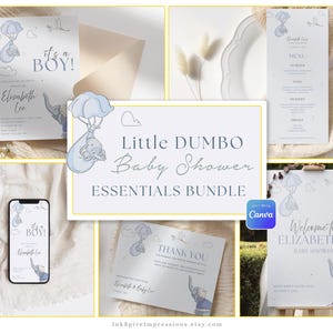 Blue Elephant Baby Shower Bundle | Boy Party | Editable Canva Template