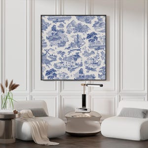 Toile de Jouy Blue Wall Art – Chinoiserie Vintage Landscape Printable for French Country or Traditional Decor 056