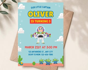 Convite de aniversário de patrulheiro espacial, convite para festa espacial de menino para celular, modelo editável do Canva
