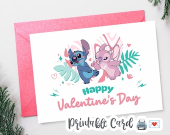 Stitch & Angel Valentine's Day Card: Printable Greeting Card (Digital Download)