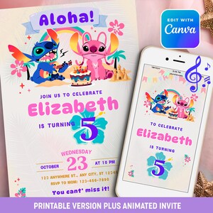 Stitch Invitation Party Template, Stitch Invitation Digital, Stitch Birthday, Kids Birthday Invite, Birthday Invite Template C10