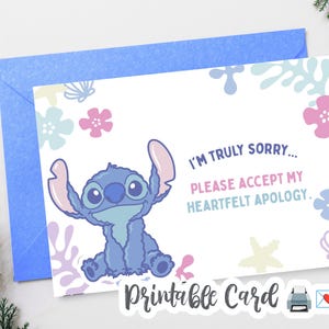 Karta z motywem Stitch „Jestem naprawdę przepraszający” – urocze przeprosiny do wydrukowania – natychmiastowe pobranie cyfrowe – do wydrukowania karta z przeprosinami dla dzieci i dorosłych 042