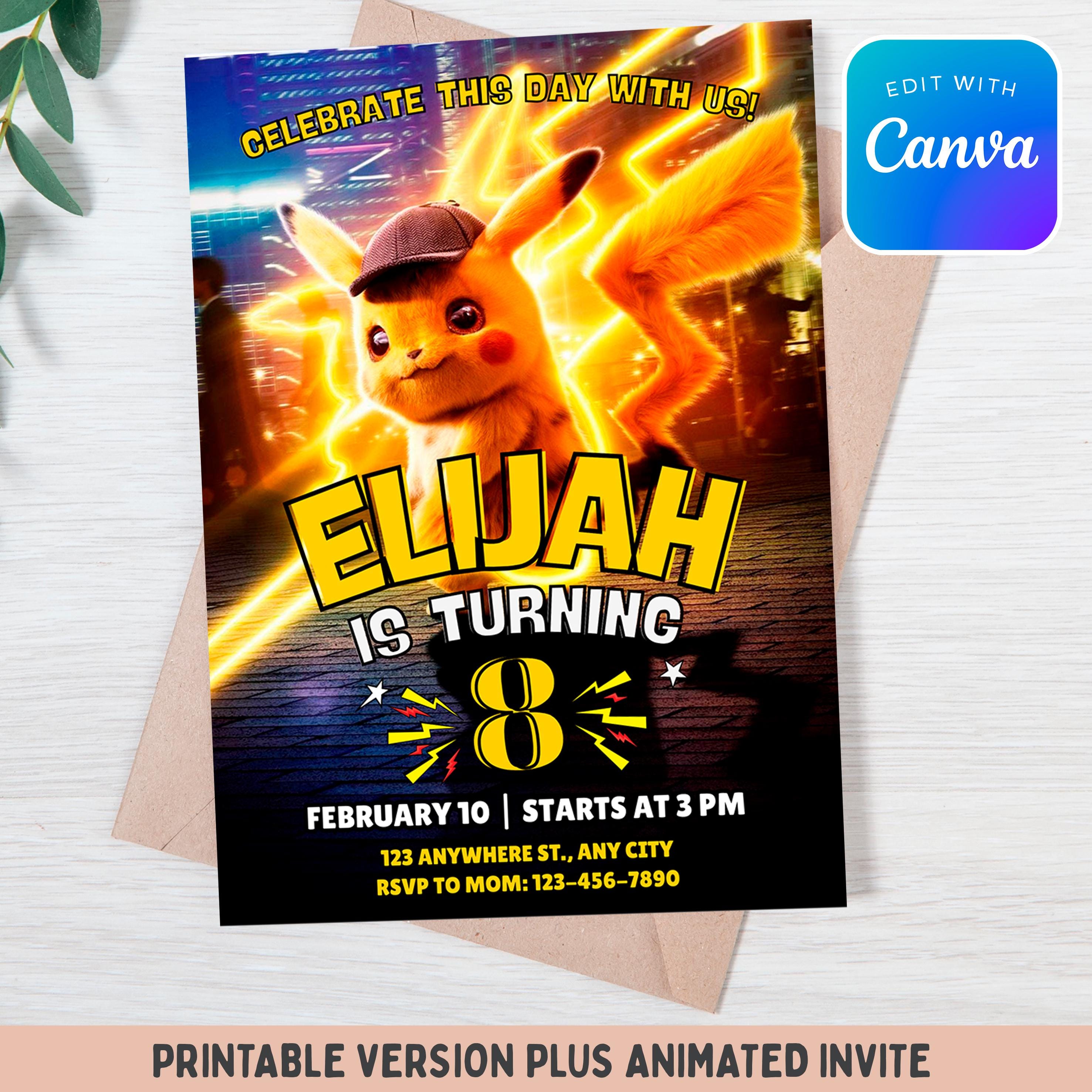 Kids Birthday Invitation, Editable Canva Invite, Electric Party Theme ...