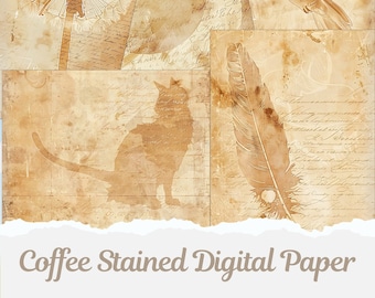 Coffee Dyed Junk Journal Paper, Coffee Stained Junk Journal Pages, Vintage Paper Background Digital Printable PDF Download