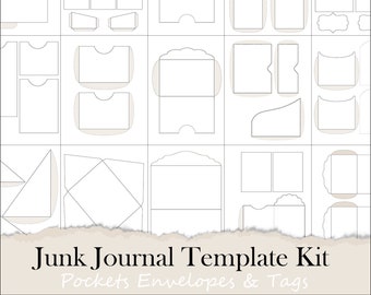 Junk Journal Template Kit - Junk Journal Pockets Tags and Envelope Templates - Digital Printable Blank Templates PDF Download