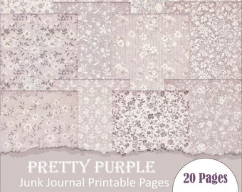 Purple Junk Journal Digital Pages Vintage Purple Patterns Background Papers Shabby Printable Pages, Digital Papers Printable PDF Download