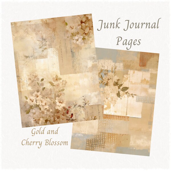 junk journal pages floral gold shabby chic scrapbook page cherry blossom vintage