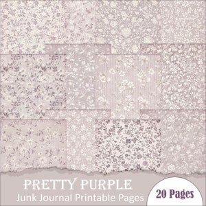 Pagine digitali del diario Purple Junk, modelli viola vintage, carte di sfondo, pagine stampabili shabby, documenti digitali stampabili in PDF da scaricare