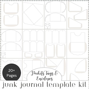 Junk Journal Template Kit - Junk Journal Pockets Tags and Envelope Templates - Digital Printable Blank Templates PDF Download