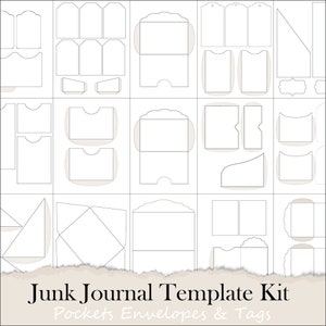 Junk Journal Template Kit - Junk Journal Taschen Tags und Umschlag Vorlagen - Digital Druckbare Blanko Vorlagen PDF zum Downloaden