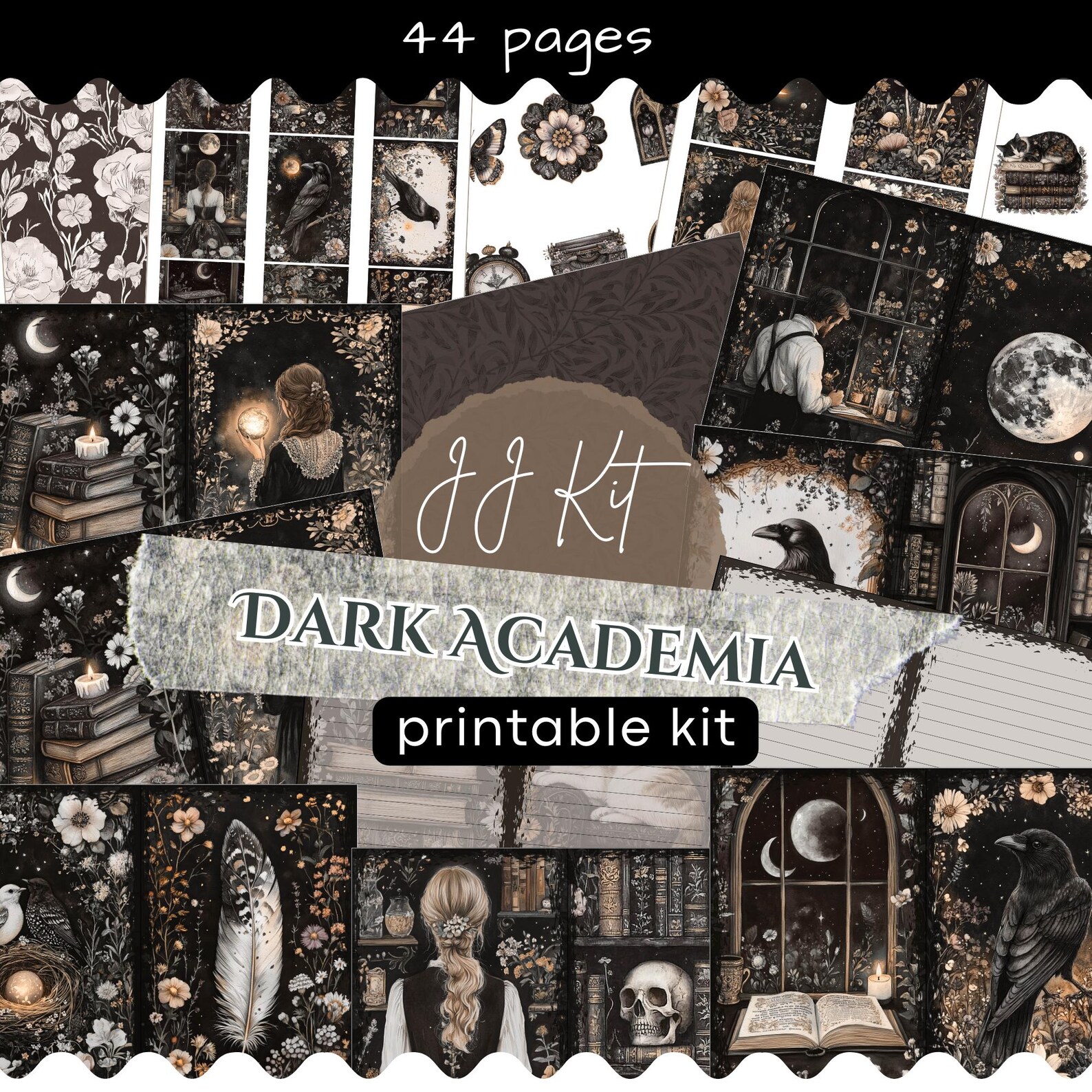 Dark Academia Printable Junk Journal Kit: Midnight Library Gothic ...
