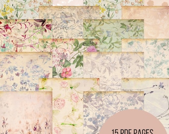 Wildflower Junk Journal Floral Background Pages - Vintage Aged Antique - Scrapbook Flower Paper Design Printable PDF