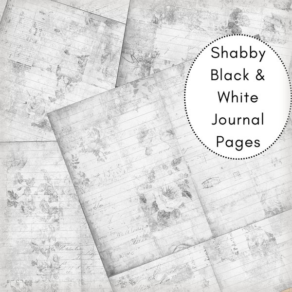 Black & White Junk Journal Paper, Black and White Shabby Chic Junk Journal Pages, Gray Junk Journal Signature Pager, Digital Printable PDF