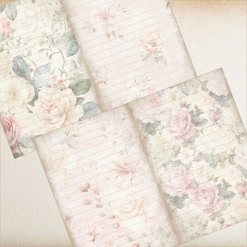 Rose Junk Journal Vintage Lined Paper, Floral Shabby Chic Junk Journal ...