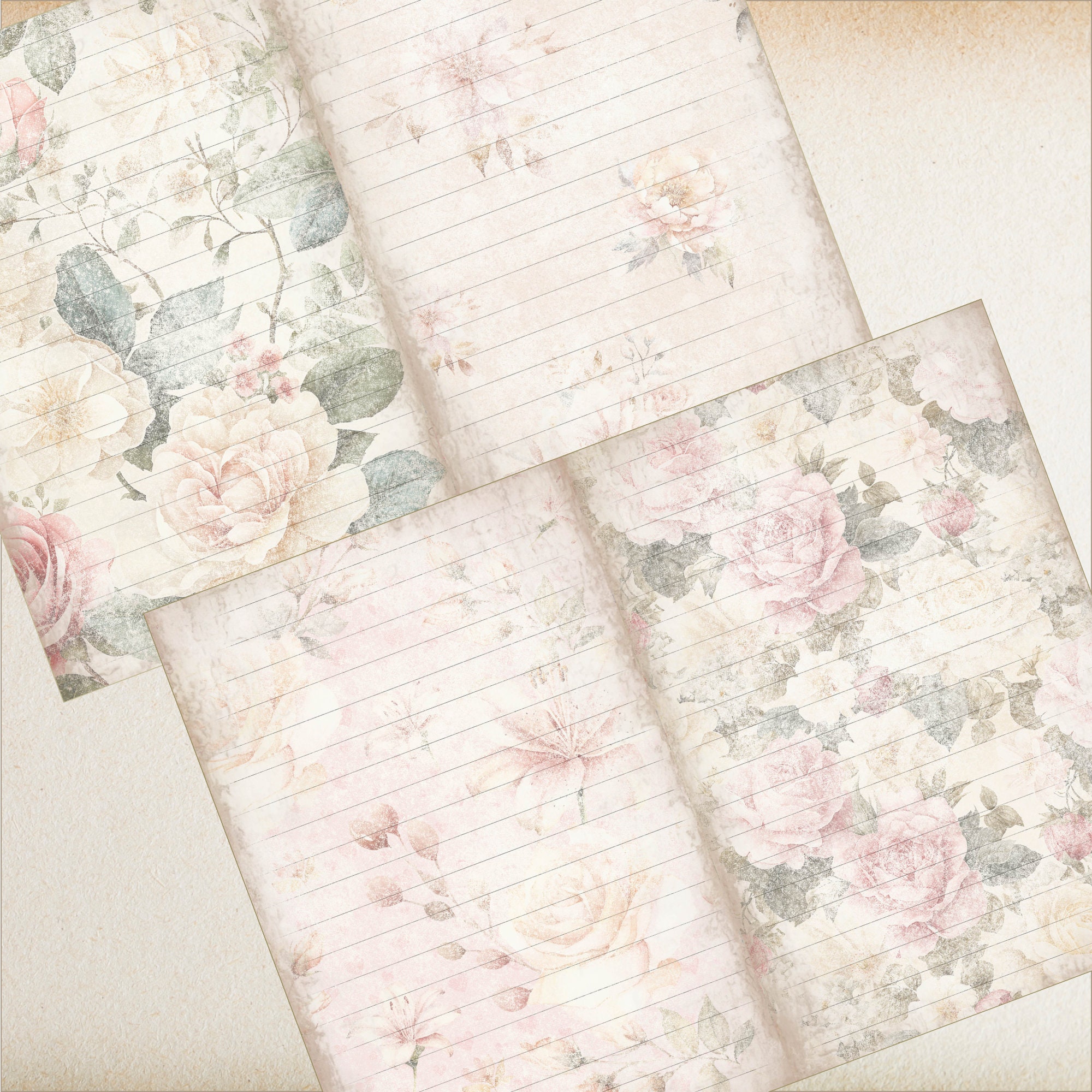 Rose Junk Journal Vintage Lined Paper, Floral Shabby Chic Junk Journal ...