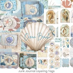 Ocean Collage Tags Printable Beach Layered Tags Digital Junk Journal Printable PDF