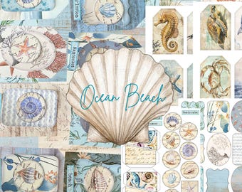 Ocean Collage Tags Printable Beach Layered Tags Digital Junk Journal Printable PDF