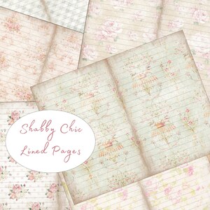 Pagine di sfondo per Junk Journal in carta a righe, stile Shabby Chic, rosa, blu e verde, PDF stampabile digitale da scaricare