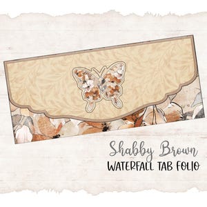 Folio shabby marron automne imprimable kit de journal indésirable à trois volets grand folio vintage floral cascade onglet volet papillon téléchargement numérique au format PDF