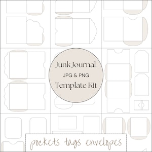 Junk Journal Blank Template Kit - 30+ druckbare Vorlagen für Taschen, Tags und Umschläge - JPG und PNG Digital Download