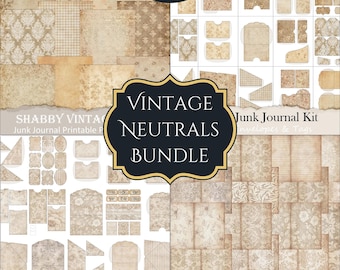 Neutral Brown Basics Junk Journal Bundle - 4 Kits in 1 - Printable Journal Pages Pockets Tags Envelopes PDF Download