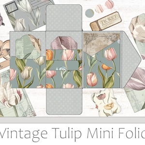 Tulip Garden Mini Folio Kit Vintage Flower Junk Journal Kit Shabby Chic Spring Floral Printable Digital PDF Download