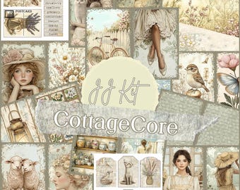 CottageCore Junk Journal Kit Printable Countryside Journal Pages Meadow Digital Background Pages Spring PDF
