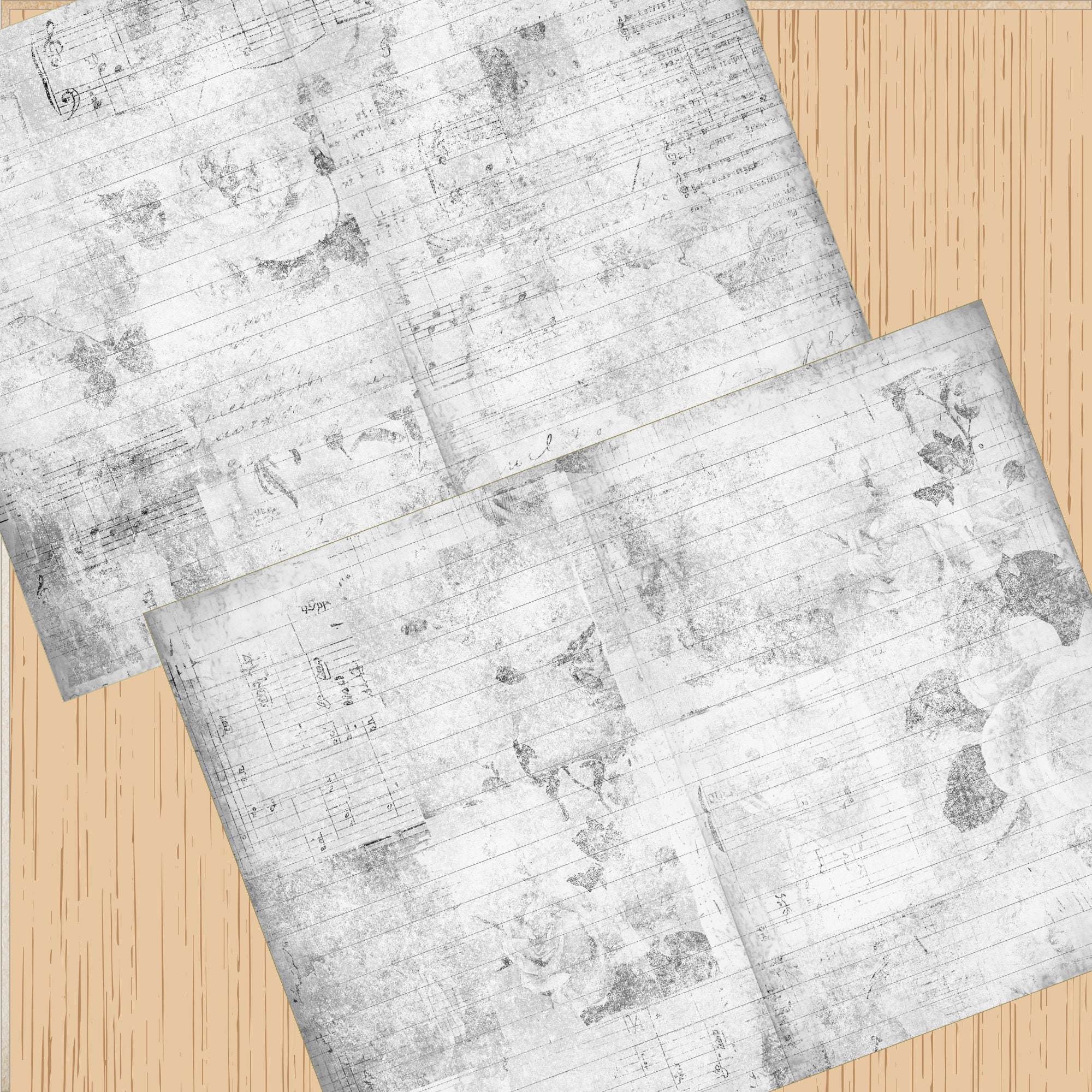 Black & White Junk Journal Paper, Black and White Shabby Chic Junk ...