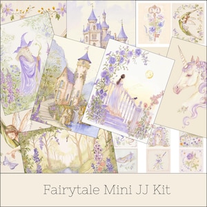 Fantasy Fairytale Mini Junk Journal Kit Fairy Digital Castle Background Unicorn Papers Wizard Magical Forest Printable PDF Download