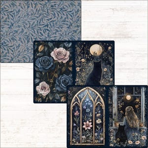 Midnight Garden Junk Journal Kit Printable Dark Floral Digital Papers ...