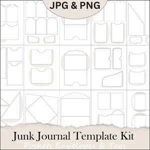 Junk Journal Template Kit - DIY Pockets, Tags & Envelopes - Digital Printable Blank Templates in JPG and PNG Download