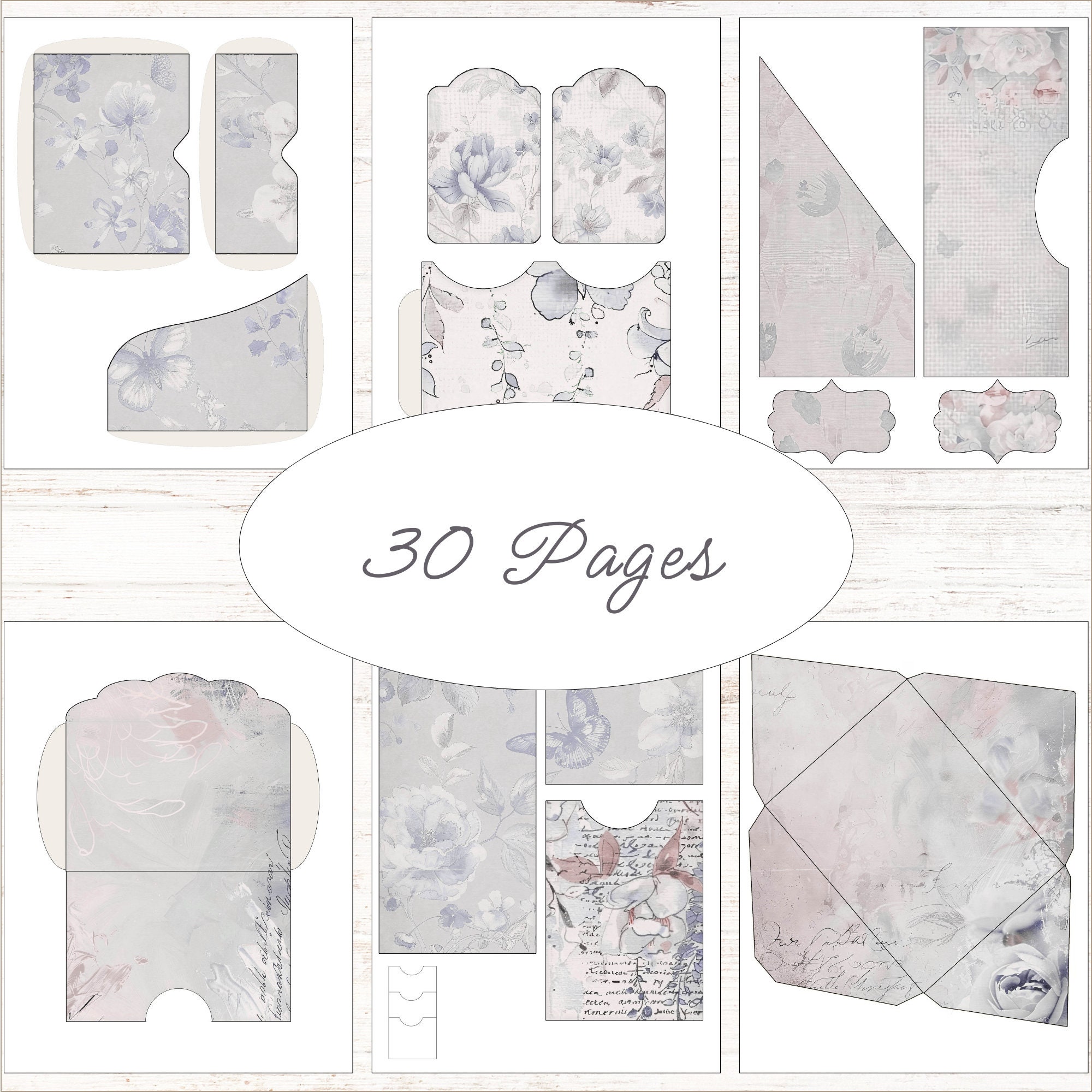 Pastel Purple Romantic Muted Junk Journal Kit Pockets Tags Envelopes ...