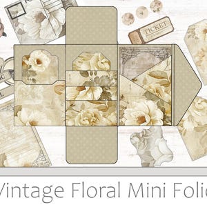 Vintage Floral Mini Folio Kit Neutral Flower Junk Journal Kit Shabby Chic Mini-folio Printable Digital PDF Download