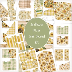 Junk Journal Kit Sunflower, Sunflower Junk Journal Bundle, Summer Picnic Yellow & Green Digital Printable PDF Download